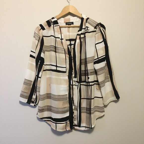 le chateau Abstract Colourblock Print Semi Sheer Button Down Tunic Blouse - Picture 3 of 16